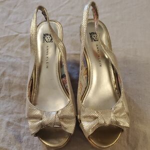 Anne Klein Gold Peep-Toe Slingback Heels